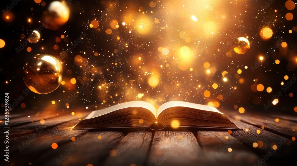 Aufkleber minimalistic and elegant representation of an open book surrounded by golden light effects