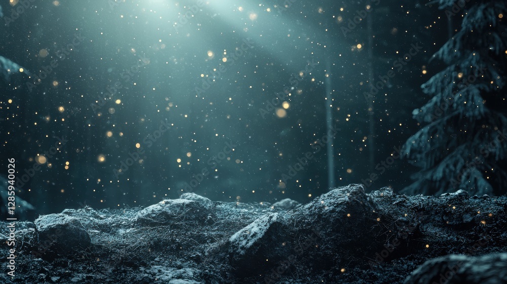 Poster dynamic abstract design honoring nature with light and texture in a dark enchanted forest