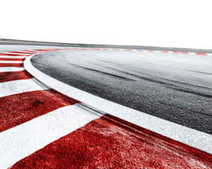 Close Up of Red and White Curb on Asphalt Racetrack with Transparent Background