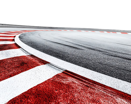 Close Up of Red and White Curb on Asphalt Racetrack with Transparent Background