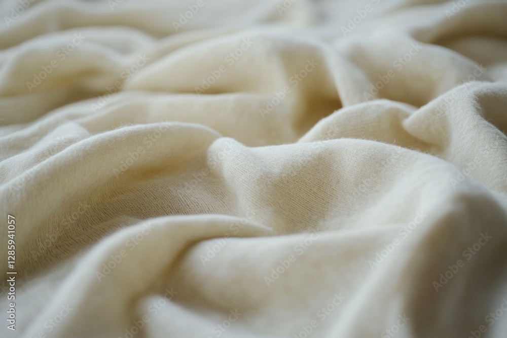 Poster a close-up view of a white blanket lying on a bed, ready for use
