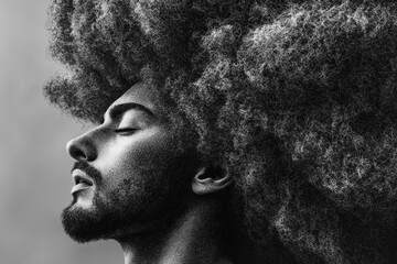 Obraz premium A close-up shot of a person's face featuring an afro hairstyle