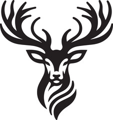 Tribal-Style Deer Head Vector Illustration in Black and White

