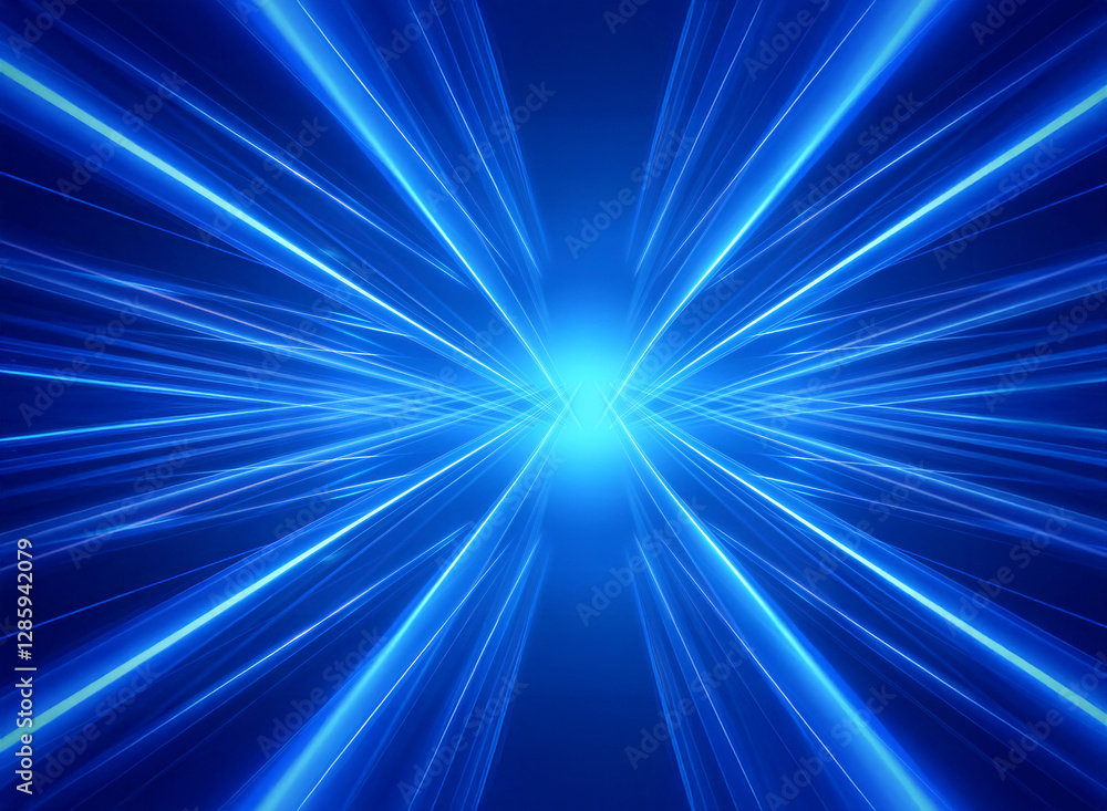 Poster vibrant blue rays converge at a central point, creating a dynamic perspective. lines extend outwards