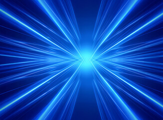 Vibrant blue rays converge at a central point, creating a dynamic perspective.  Lines extend outwards, suggesting motion and energy in a bright, abstract design.