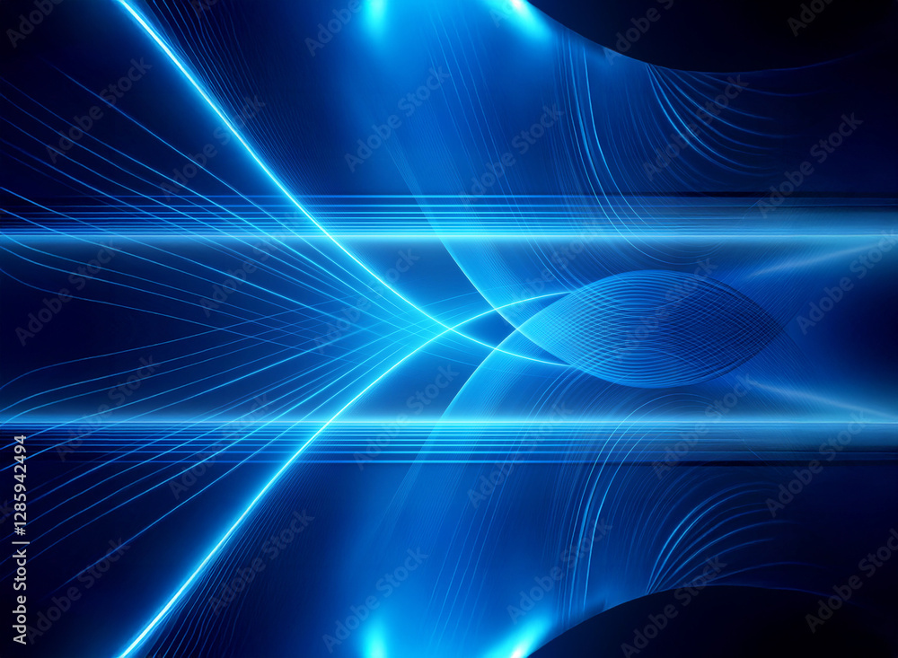 Poster abstract blue light beams create dynamic digital art against a dark backdrop. luminous lines interse