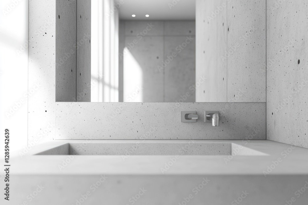 Aufkleber a simple bathroom setup with a sink under a mirror, near a window