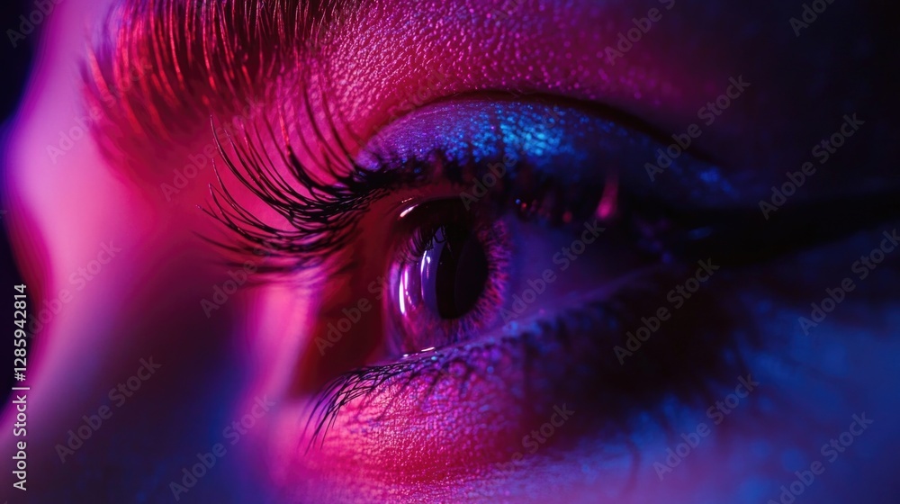 Aufkleber A detailed view of an eye with a soft pink light in the background, suitable for use in medical or abstract concepts illustrations