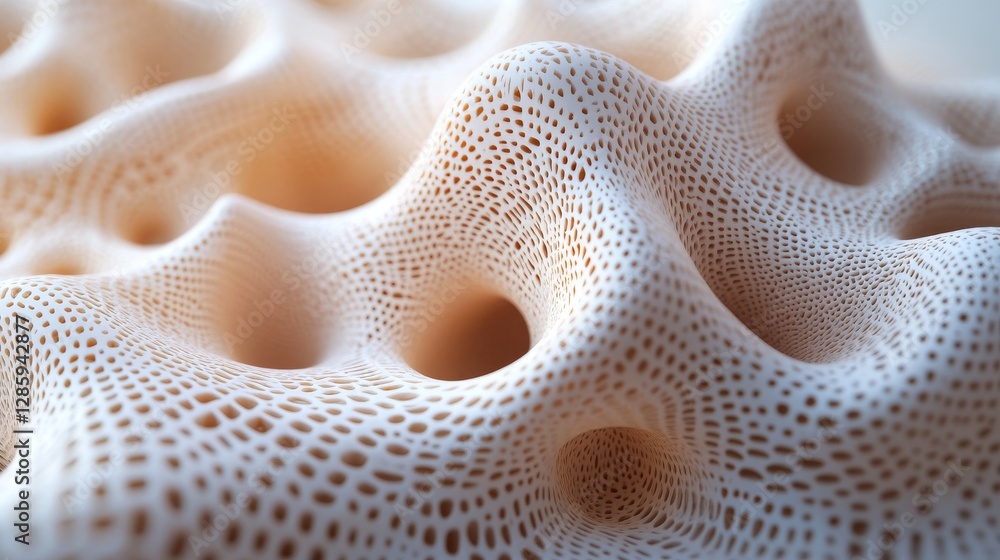 Poster a white textured porous structure shows a complex cellular pattern