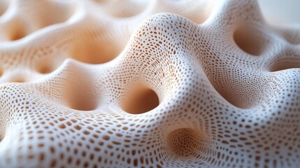 A white textured porous structure shows a complex cellular pattern