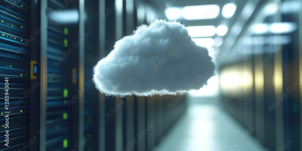 Aufkleber cloud hovering above computer equipment and servers in a data center or it room