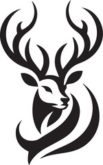 Tribal-Style Deer Head Vector Illustration in Black and White

