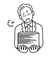残業をイメージしたビジネスマンのイラスト　線画のみ