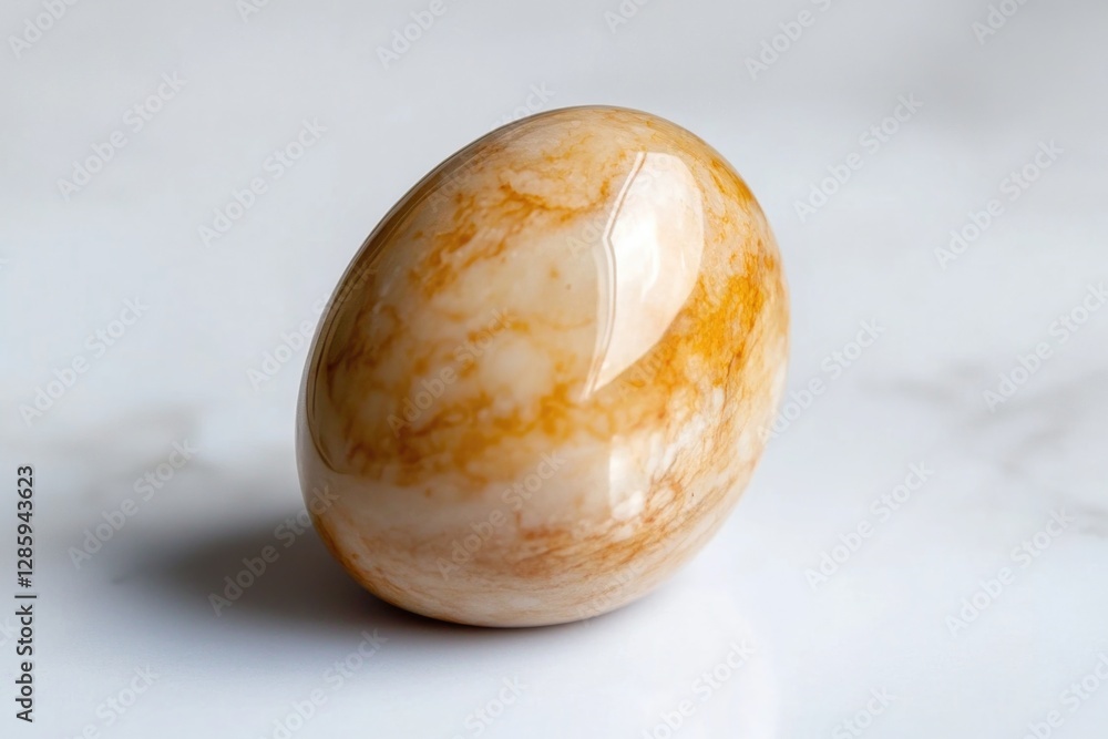 Poster a single marble egg sits on top of a white table, perfect for still life photography or as a decorat