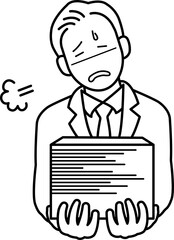 残業をイメージしたビジネスマンのイラスト　線画のみ