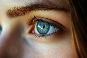 Obraz premium Close-up view of a woman's bright blue eye with detailed features