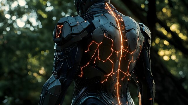 Advanced biomechanical exosuit with intricate cybernetic details