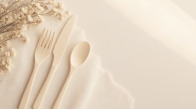 Grey white eco-friendly plant fiber tableware made of rice husk material, with a light beige background, simulating natural paper texture, used for environmental slogans.