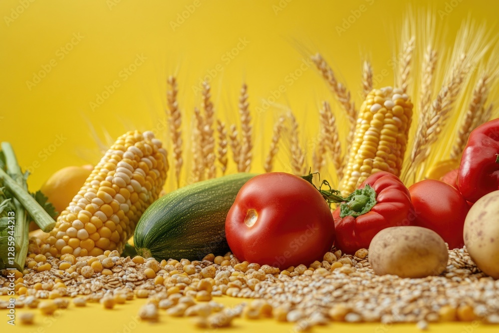 Poster a selection of fresh vegetables and grains arranged on a table for display or serving
