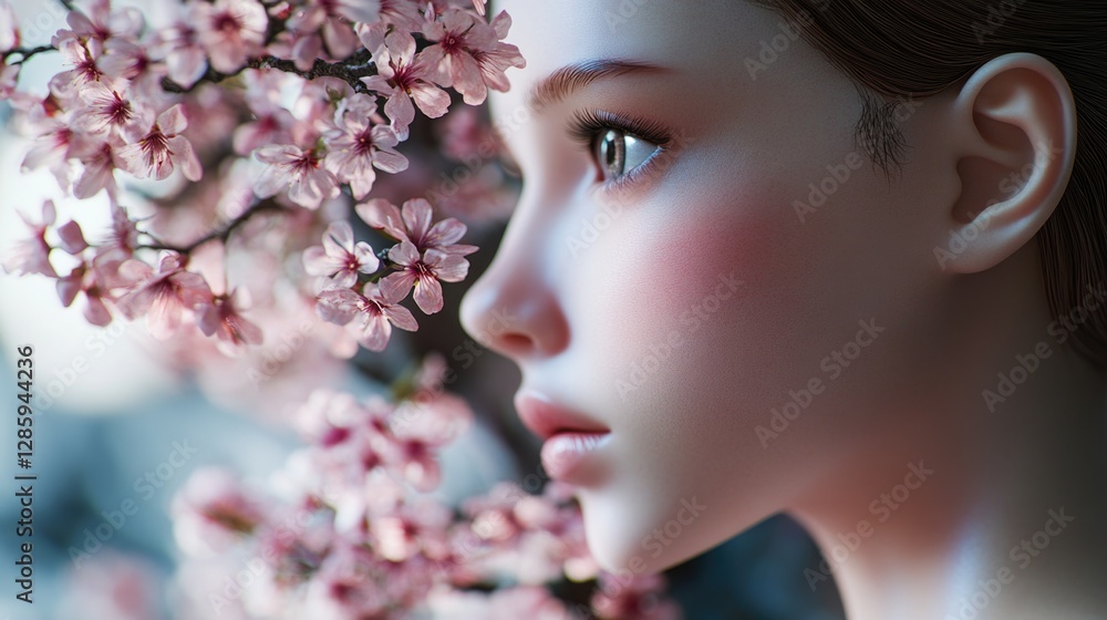 Poster a close-up shot of a woman's face with a tree in the background, great for representing nature and h