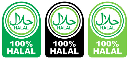 Set vector halal sign. halal food symbol labels sticker design illustration