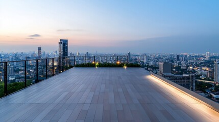 Fototapeta premium Rooftop terrace city view, twilight