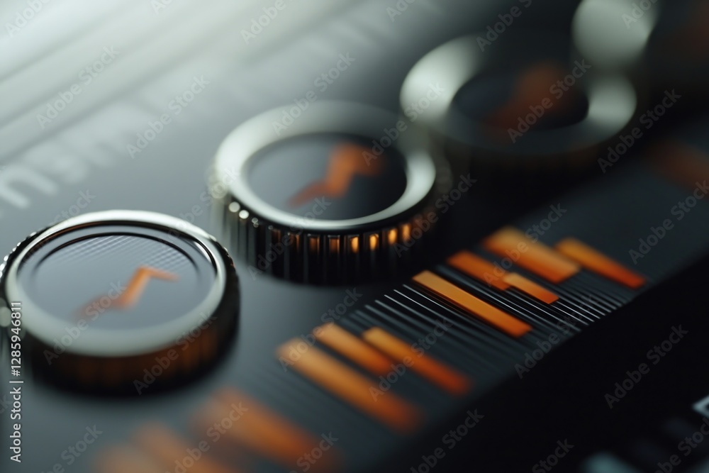 Poster a detailed view of a control panel with buttons and controls, perfect for use in technology or indus