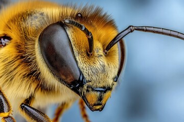 Close-up of a bee's face, blurred background