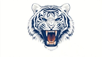 Fototapeta premium White tiger head, roaring, isolated, graphic design, use for animal logo or poster