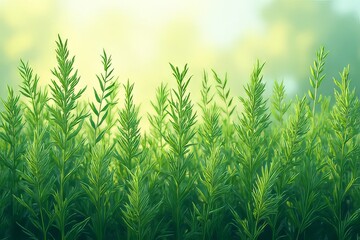 Lush Green Plants in Sunny Field - Close Up Nature Background