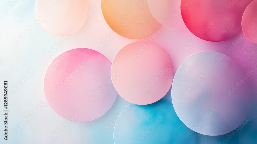 Poster these floating pastel colored spheres are arranged in an abstract pattern