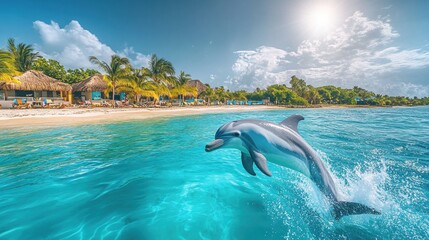 Fototapeta premium Tropical Dolphin Leap at Beach Resort