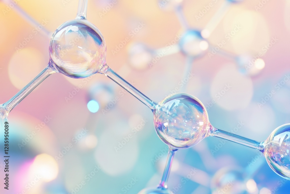 Poster exploring the intricate beauty of molecular structures illuminated by soft pastel tones. generative 