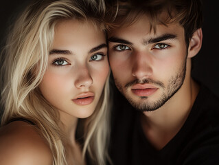 A couple hugging each other on a white background