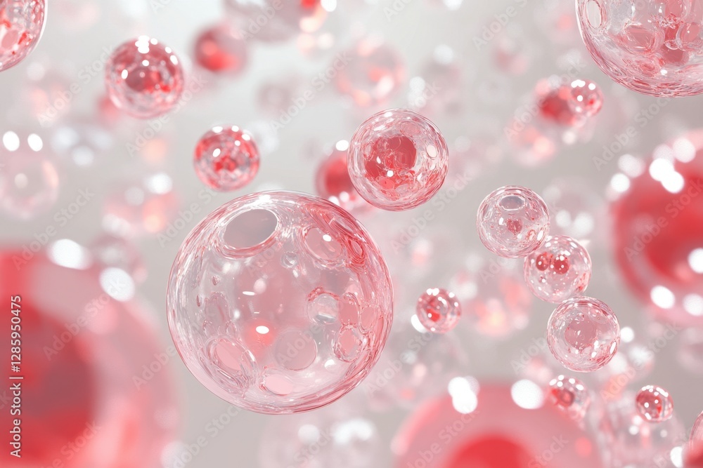 Poster floating bubbles shimmer in vibrant red hues, creating a mesmerizing aquatic atmosphere perfect for 