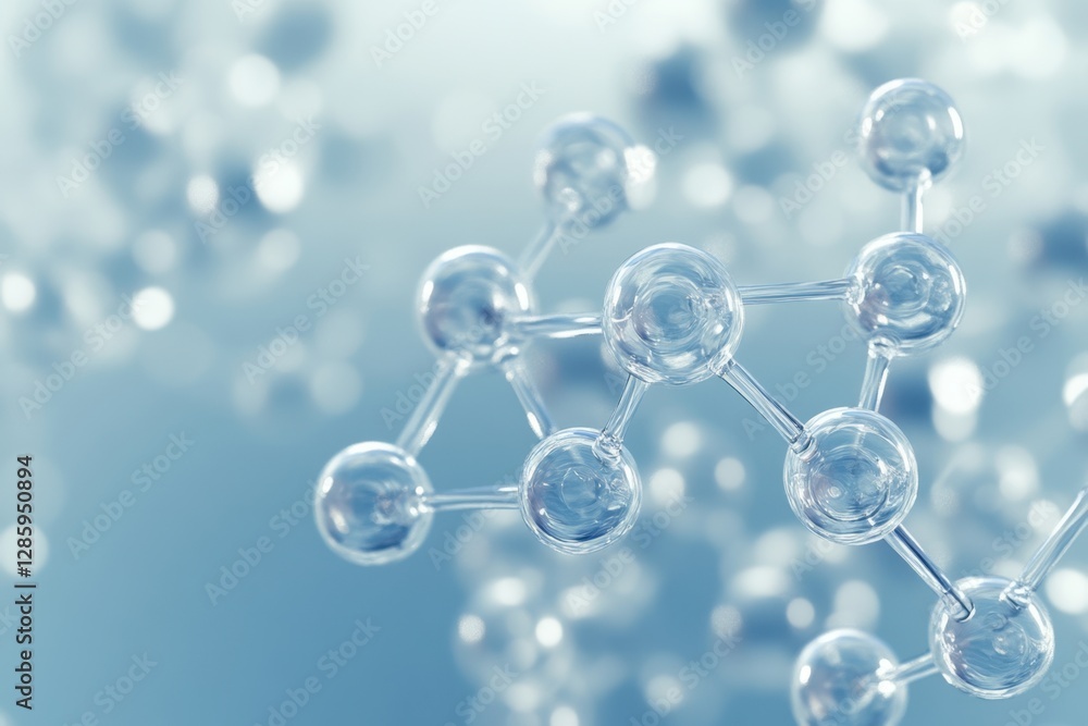 Poster exploring the intricate world of molecular structures in a serene blue atmosphere. generative ai