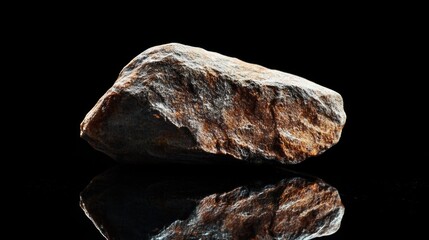 A single rock sitting on a reflective surface, great for abstract or minimalist compositions