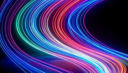 Fototapeta premium A high-quality 3D abstract render with dynamic, glowing neon lines forming intricate patterns against a moody, dark background