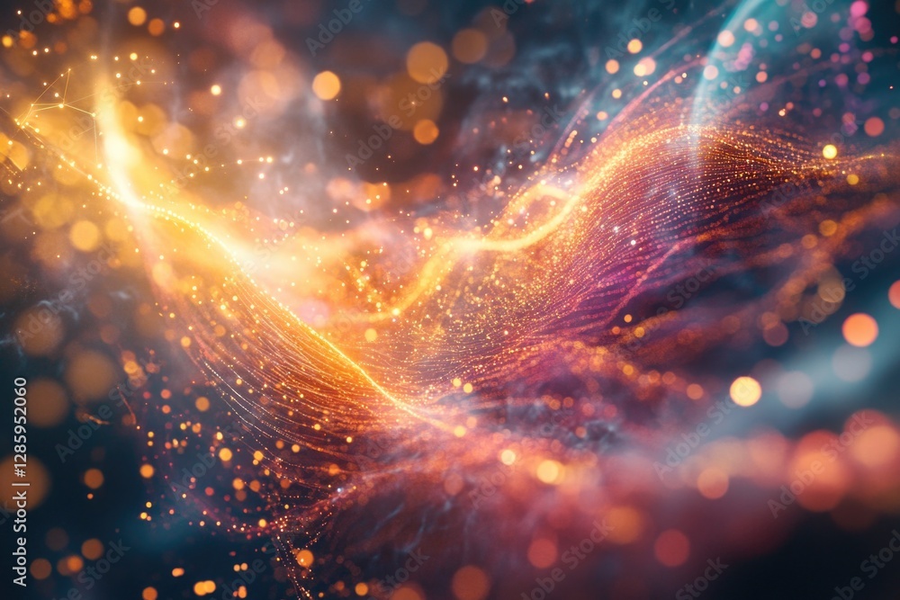 Poster abstract image of a glowing wave with vibrant colors and textured patterns