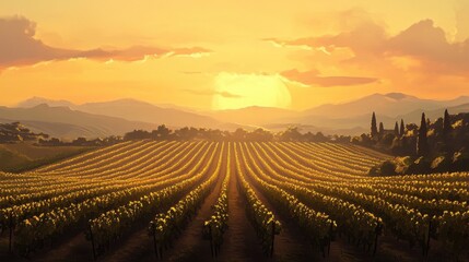 Tuscan Vineyard Sunset: Golden Hour in the Italian Countryside