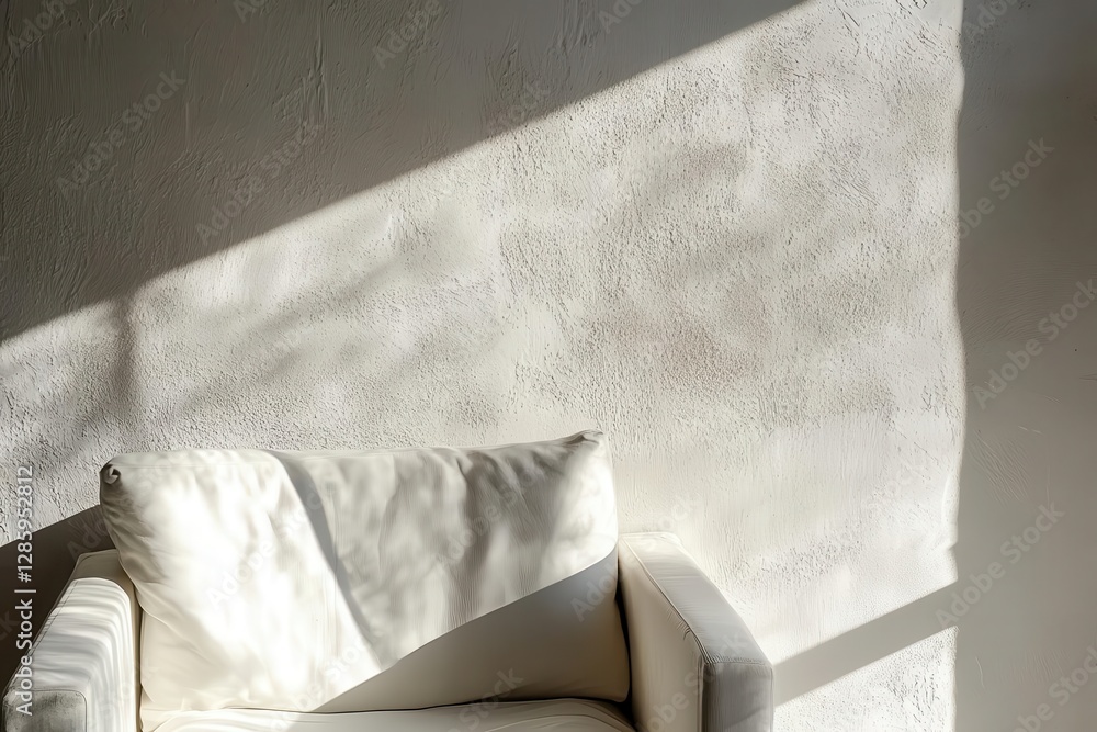 Wall mural modern minimalist white textured wall with geometric shadows creating abstract architectural pattern