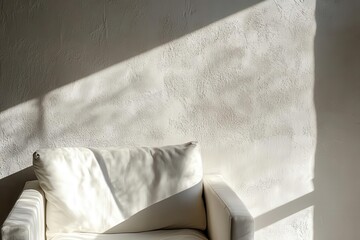 modern minimalist white textured wall with geometric shadows creating abstract architectural patterns soft natural lighting