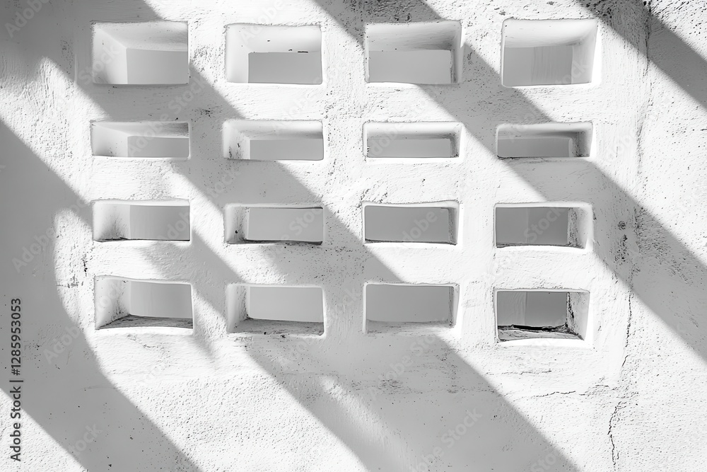 Wall mural modern minimalist white textured wall with geometric shadows creating abstract architectural pattern