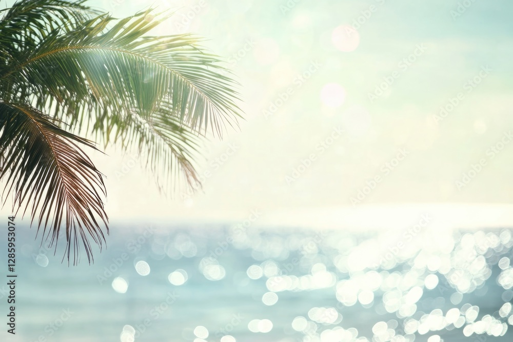 Aufkleber a palm tree stands tall on a sunny beach with the ocean stretching out behind it