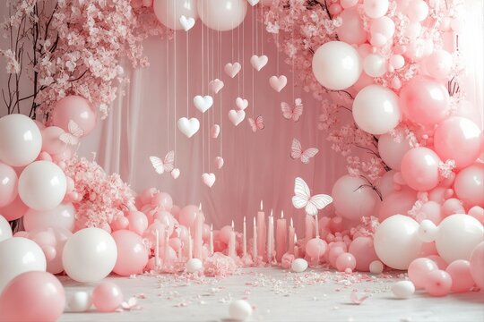 Romantic balloon decorations for playful indoor celebration atmospheres