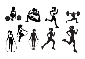 Fitness Vector Illustration: Diverse Workout Silhouettes for Exercise and Training Inspiration