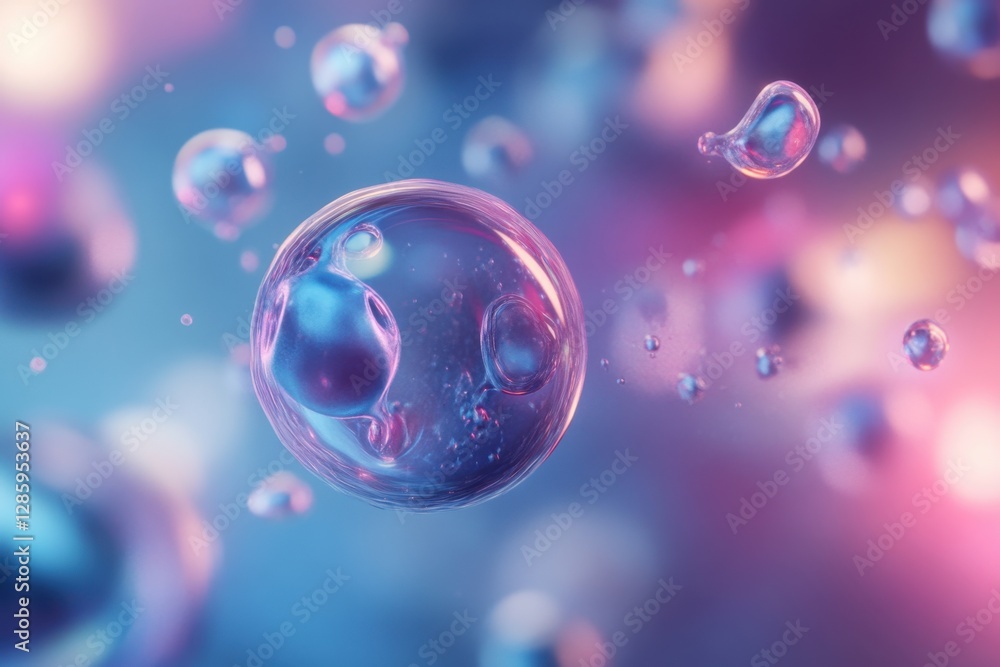 Poster vibrant bubbles floating in a dreamlike atmosphere with colorful reflections and shimmering light ef