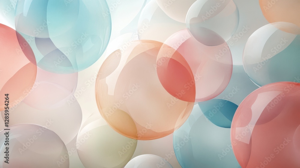 Poster colorful transparent bubbles floating gently within a soft background