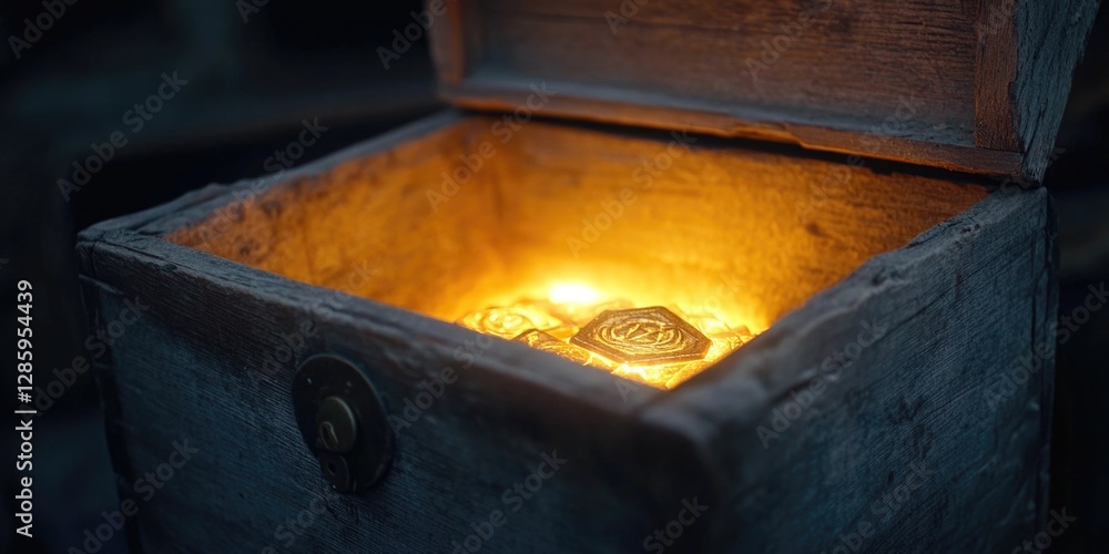 Poster a wooden box with a soft glow inside