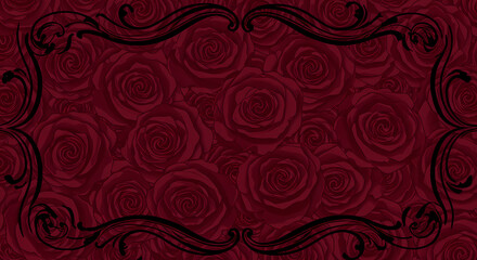 Elegant Dark Red Rose Pattern with Ornate Border